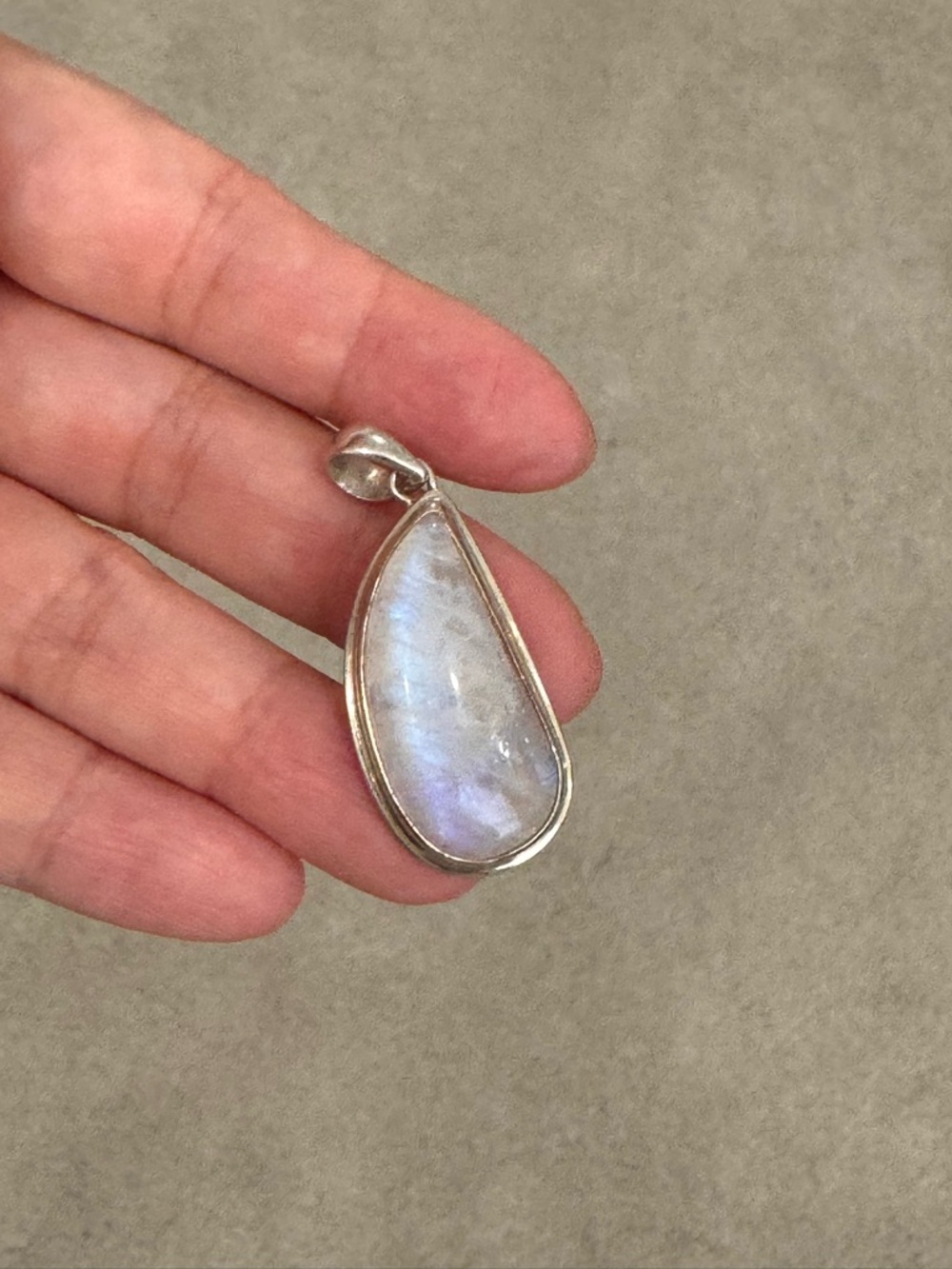 Sterling Silver Moonstone Teardrop Pendant - White/Blue Flash